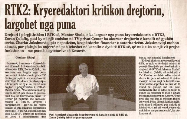 Koha: Smenjen urednik srpskog programa