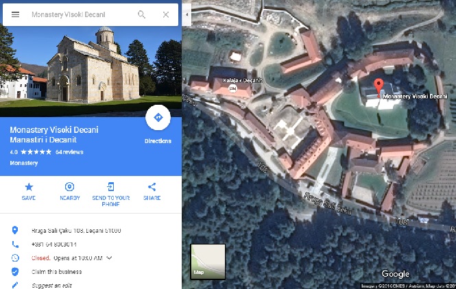 Manastir Dečani skinut pa vraćen na Gugl mapu