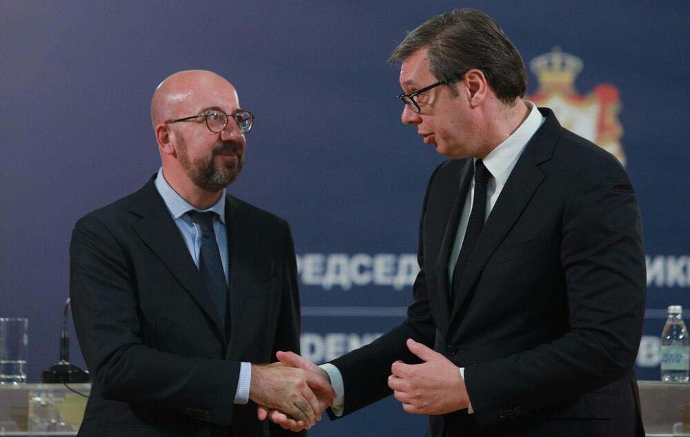 Vučić zahvalio Šarlu Mišelu na zaključcima Evropskog saveta Mišel i Vučić (Foto Beta)