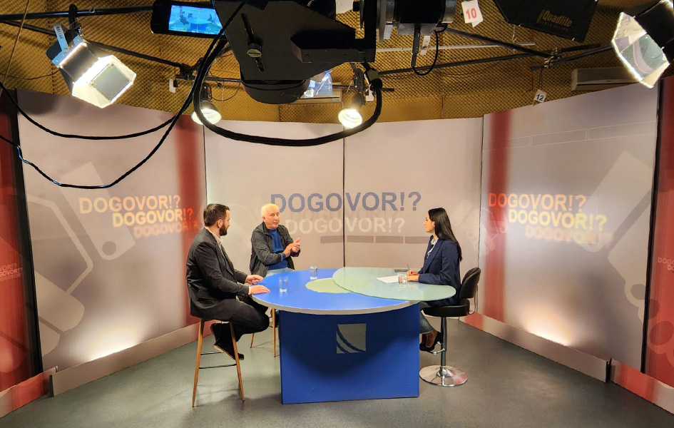 Večeras u „Dogovoru?!“ šta i koga treba menjati u politici prema Kosovu Branimir Stojanović i Nenad Radosavljević u emisiji Dogovor Zorice Vorgučić (Foto Kim, Bojan Ćirković)