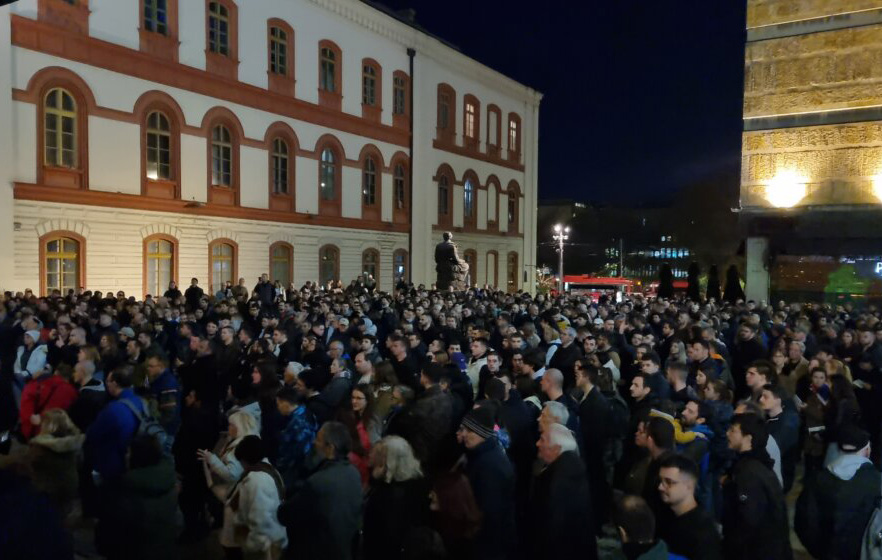 Studenti koji se protive evropskom sporazumu učestvovaće u blokadama institucija Studenti više fakulteta na protestu u centru Beograda (Foto V. Radovanović/Danas)