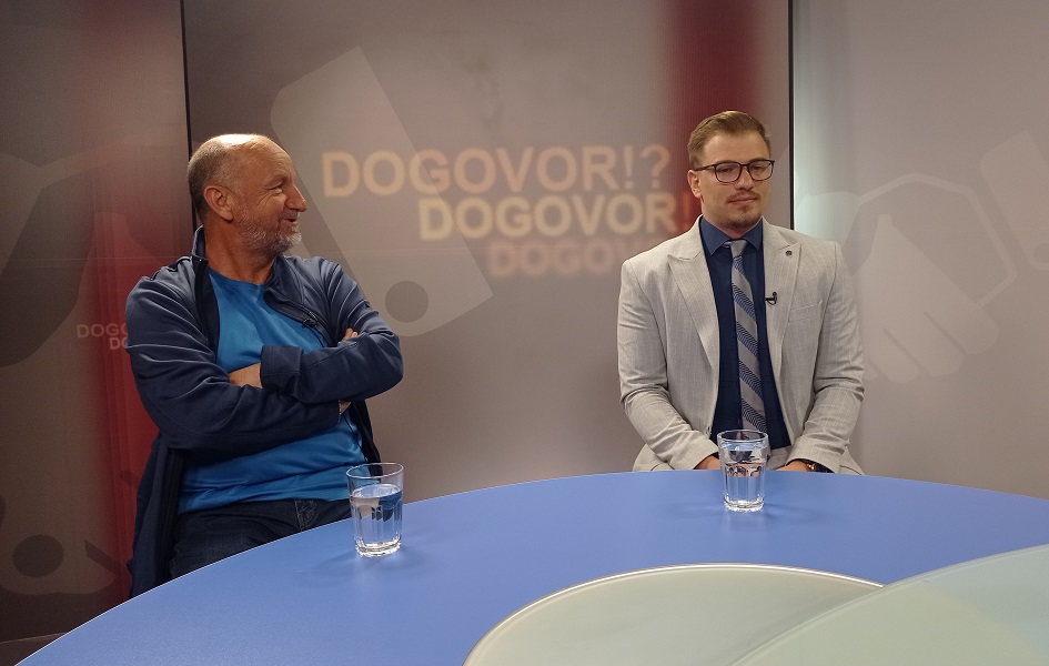 Sadiku: Treba ljudi da se otvore, most je samo beton. Arsenijević: Nije vreme za most Skender Sadiku i Aleksandar Arsenijević u emisiji Dogovor Zorice Vorgučić (Foto Kim)