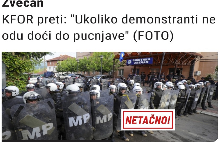 Kako je glasilo upozorenje KFOR-a, a kako su pojedini mediji izvestili “da će doći do pucnjave” Netačno (Foto print.scr)