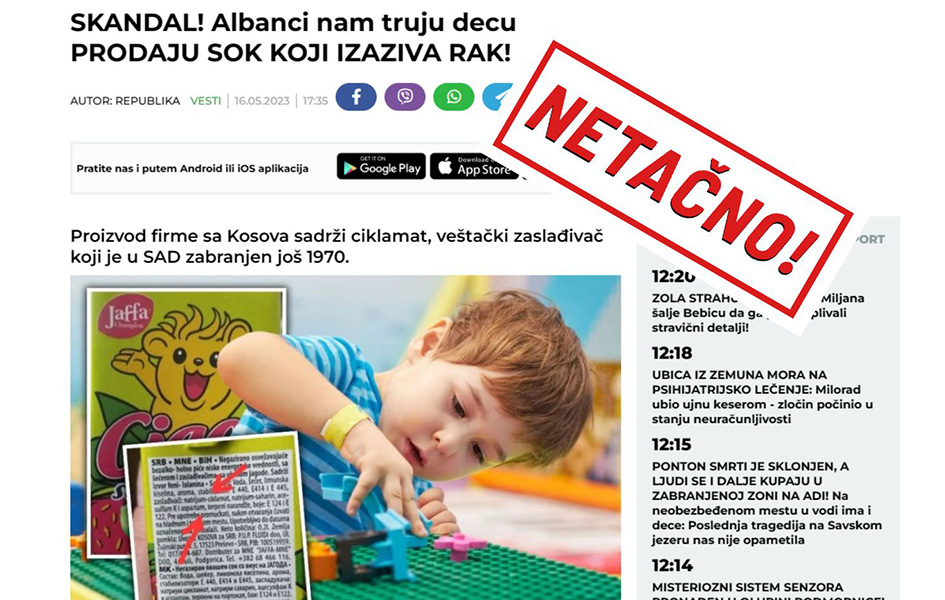 Netačno: „Albanci nam truju decu prodajom sokova“