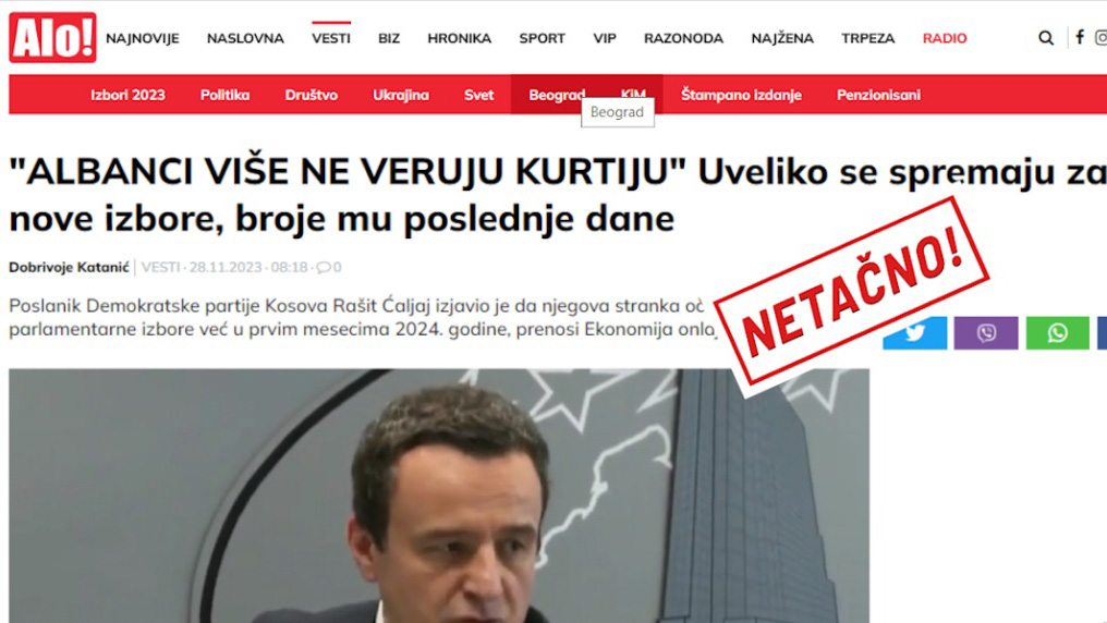 Čitaoci tabloida „Alo“ očekuju nove kosovske izbore i skoriji odlazak Kurtija sa vlasti