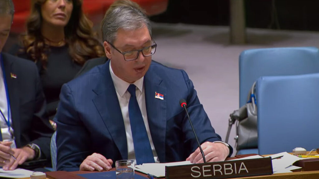 Predsednik Srbije Aleksandar Vučić na sednici SB UN (Foto prt.sc YouTube)