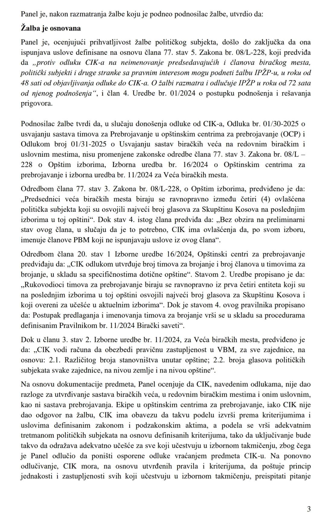 Odluka Izbornog panela za žalbe i predstavke (Foto Srpska demokratija)