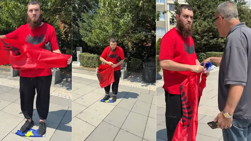 Državljanin Albanije gazio kosovsku zastavu u Prištini Dražvljani Albanije gazio kosovsku zastavu u Prištini (Foto Kosova.info)