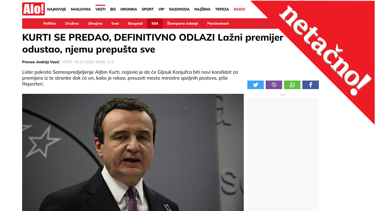 Manipulativan naslov: Kurti se predao - Netano - Radio Kim