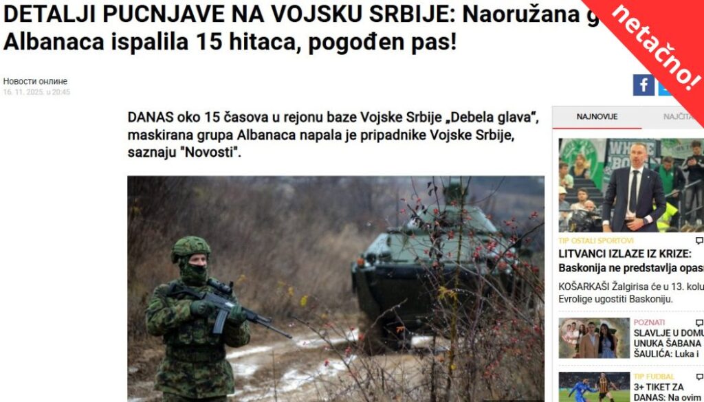Napadi na vojsku i/ili zloupotreba straha (Foto: Novosti/Screenshot)