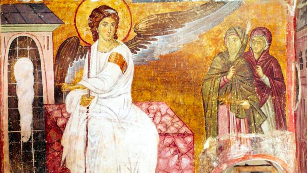 Svetli ponedeljak: Počinje Bela sedmica bez posta Svetli ponedeljak - počinje „bela“ sedmica bez posta, ilustracija „Mironosice na Hristovom grobu“, Mileševa (Foto SPC)